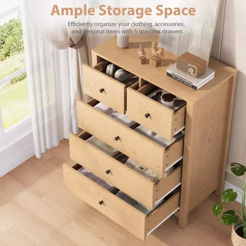 Commode moderne à 5 tiroirs pour chambre à coucher, chiffonnier haut en bois, organiseur de rangement spacieux, tiroirs pour entrée, couloir, placard, chambre d'enfant, bureau à domicile