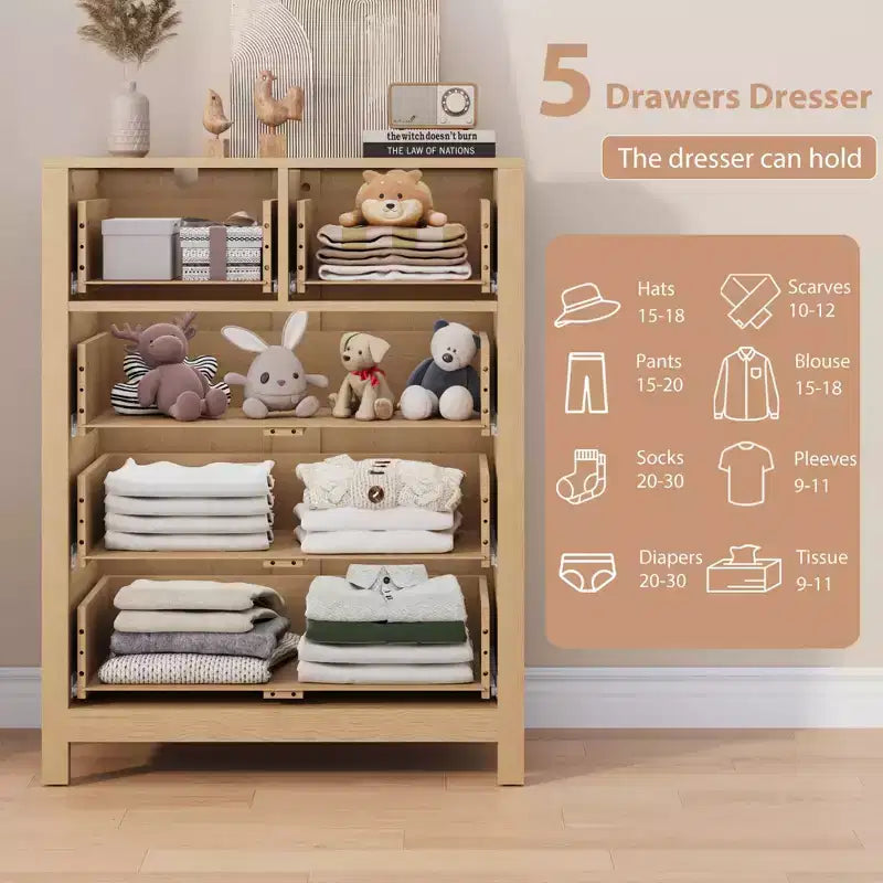 Commode moderne à 5 tiroirs pour chambre à coucher, chiffonnier haut en bois, organiseur de rangement spacieux, tiroirs pour entrée, couloir, placard, chambre d'enfant, bureau à domicile