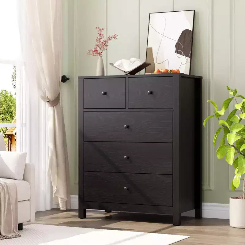 Modern 5 Drawer Dresser for Bedroom  Tall Wooden Chest, Spacious Storage Organizer, Drawers for Entryway, Hallway, Closet, Kids Room, Home Office