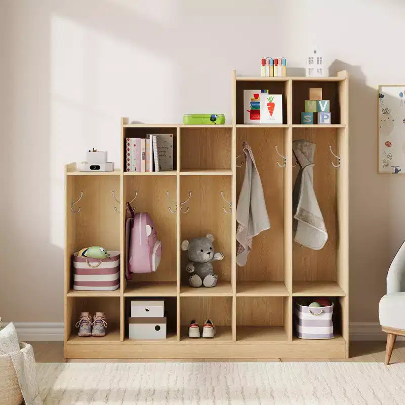 5-Section Wooden Kids Coat Locker - 9 Storage Cubbies, 10 Hooks - Organizer for Daycare, Kindergarten, Home, Nursery, School