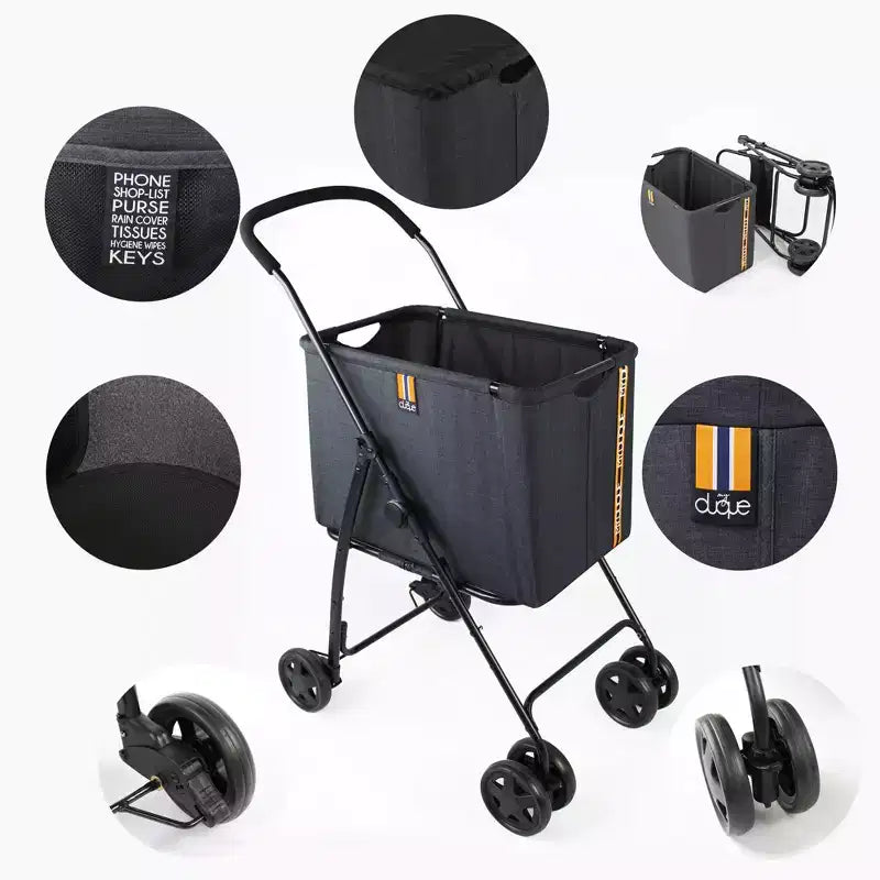 Mon Duque : Poussette de shopping Mila - Noir chiné - Chariot utilitaire à roulettes