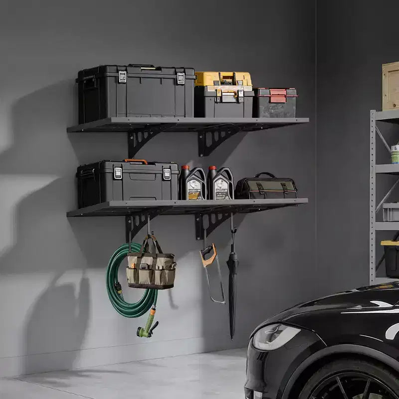 Étagère murale de garage VEVOR à 2 niveaux, étagère murale en acier de 1,64 x 4 pi, 19,68 x 48 pouces par étagère, capacité de poids totale de 560 lb, noir