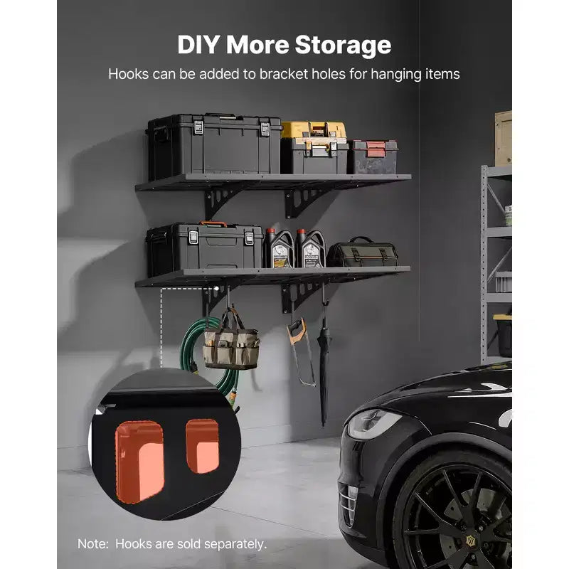 Étagère murale de garage VEVOR à 2 niveaux, étagère murale en acier de 1,64 x 4 pi, 19,68 x 48 pouces par étagère, capacité de poids totale de 560 lb, noir