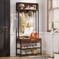 Lantine 3-in-1 Entryway Hall Tree with Drawer, Vintage Industrial Coat Rack with Shoe Bench and Hutch for Living Room, Bedroom, Brown
