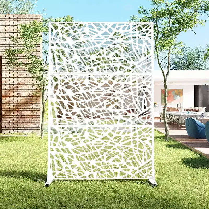 MAYEERTY 72x47 Écran extérieur naturel de panneau d'intimité blanc, ensemble de 3 pièces de séparateur pliant naturel pour cour arrière et jardin