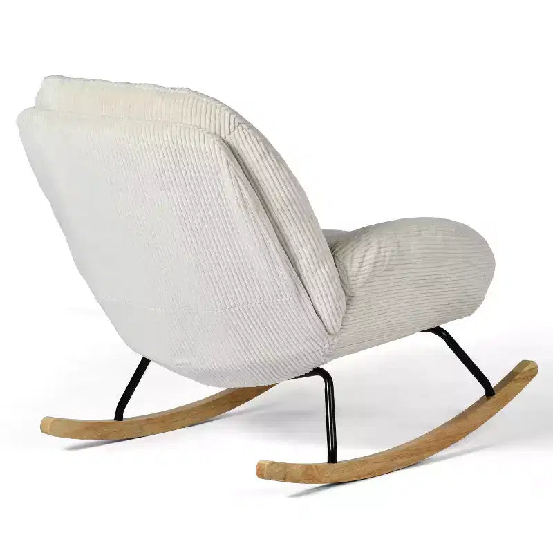 Homy Casa Fauteuil à Bascule d'Appoint en Velours Côtelé, Fauteuil à Bascule Rembourré en Tissu, Beige