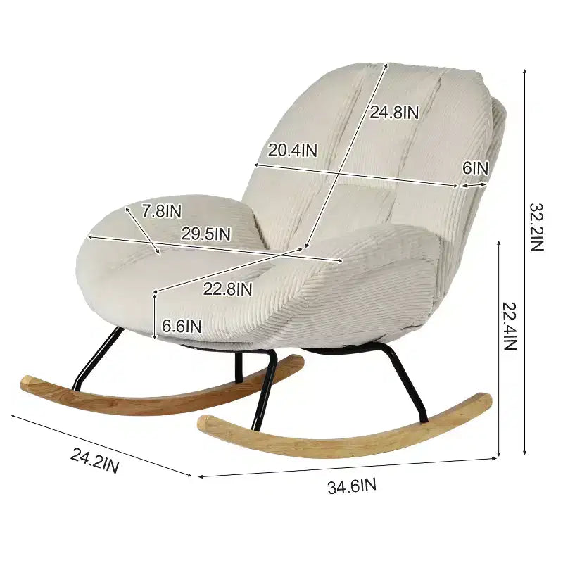 Homy Casa Fauteuil à Bascule d'Appoint en Velours Côtelé, Fauteuil à Bascule Rembourré en Tissu, Beige