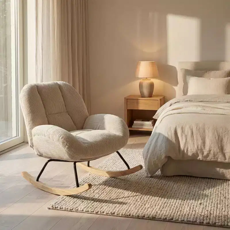 Homy Casa Fauteuil à Bascule d'Appoint en Velours Côtelé, Fauteuil à Bascule Rembourré en Tissu, Beige
