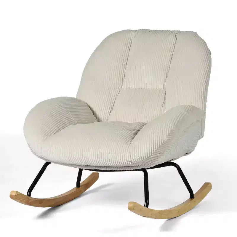 Homy Casa Fauteuil à Bascule d'Appoint en Velours Côtelé, Fauteuil à Bascule Rembourré en Tissu, Beige