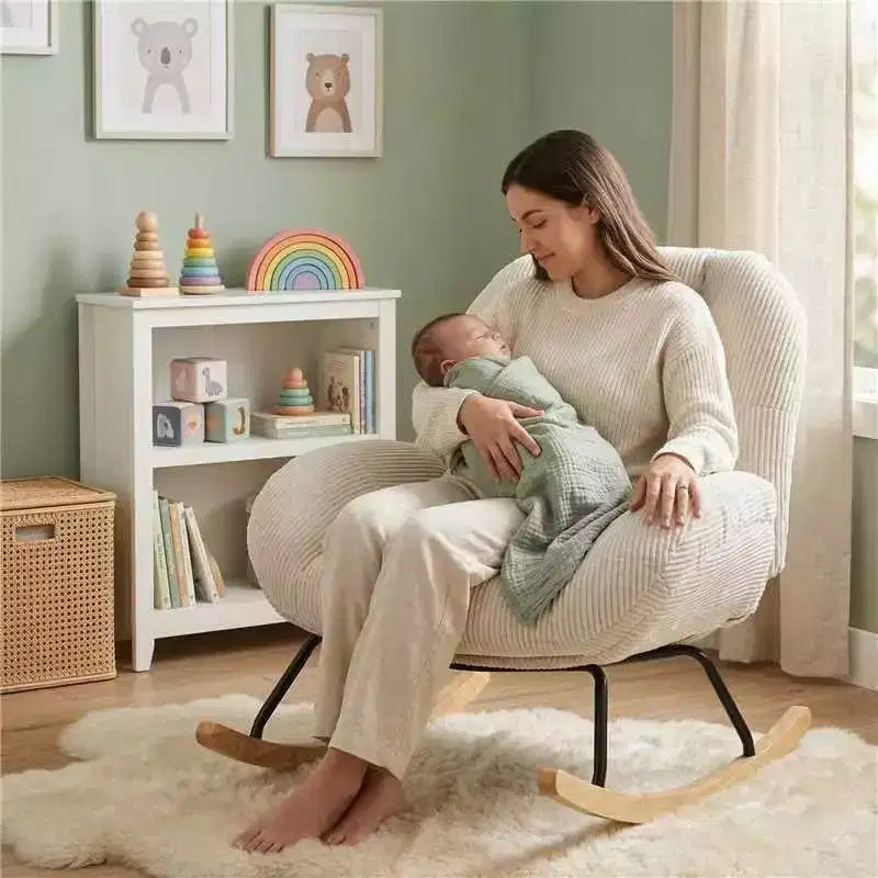 Homy Casa Fauteuil à Bascule d'Appoint en Velours Côtelé, Fauteuil à Bascule Rembourré en Tissu, Beige