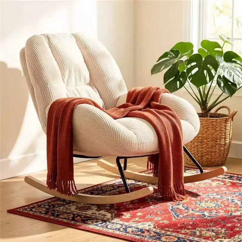 Homy Casa Fauteuil à Bascule d'Appoint en Velours Côtelé, Fauteuil à Bascule Rembourré en Tissu, Beige
