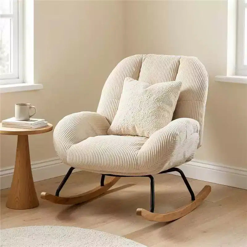 Homy Casa Fauteuil à Bascule d'Appoint en Velours Côtelé, Fauteuil à Bascule Rembourré en Tissu, Beige