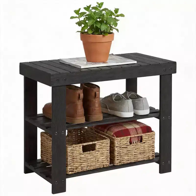 Banc à chaussures en bambou pour entrée avec étagère de rangement à 2 niveaux pour entrée et salon