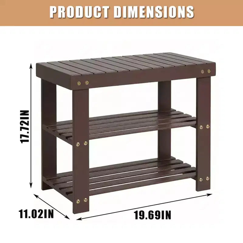 Banc à chaussures en bambou pour entrée avec étagère de rangement à 2 niveaux pour entrée et salon