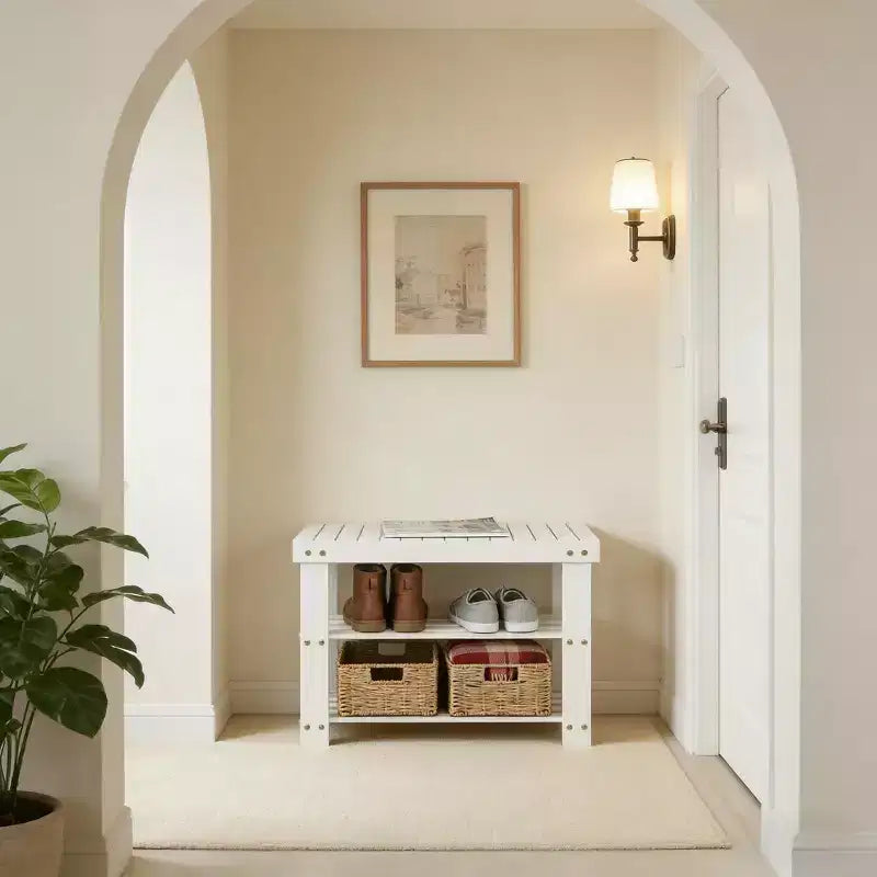 Banc à chaussures en bambou pour entrée avec étagère de rangement à 2 niveaux pour entrée et salon