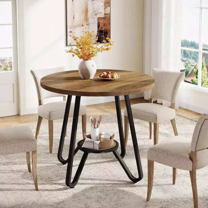 Table à manger ronde Lantine 31,5" pour 2 avec double étagère, petite table de cuisine pour salle à manger, appartement, petit espace