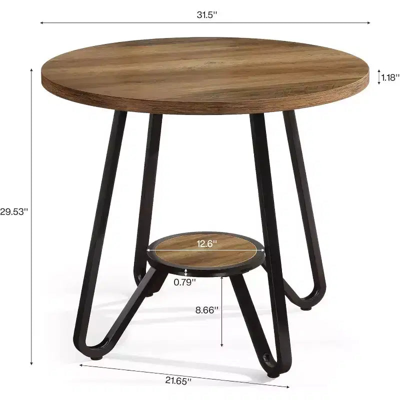 Table à manger ronde Lantine 31,5" pour 2 avec double étagère, petite table de cuisine pour salle à manger, appartement, petit espace
