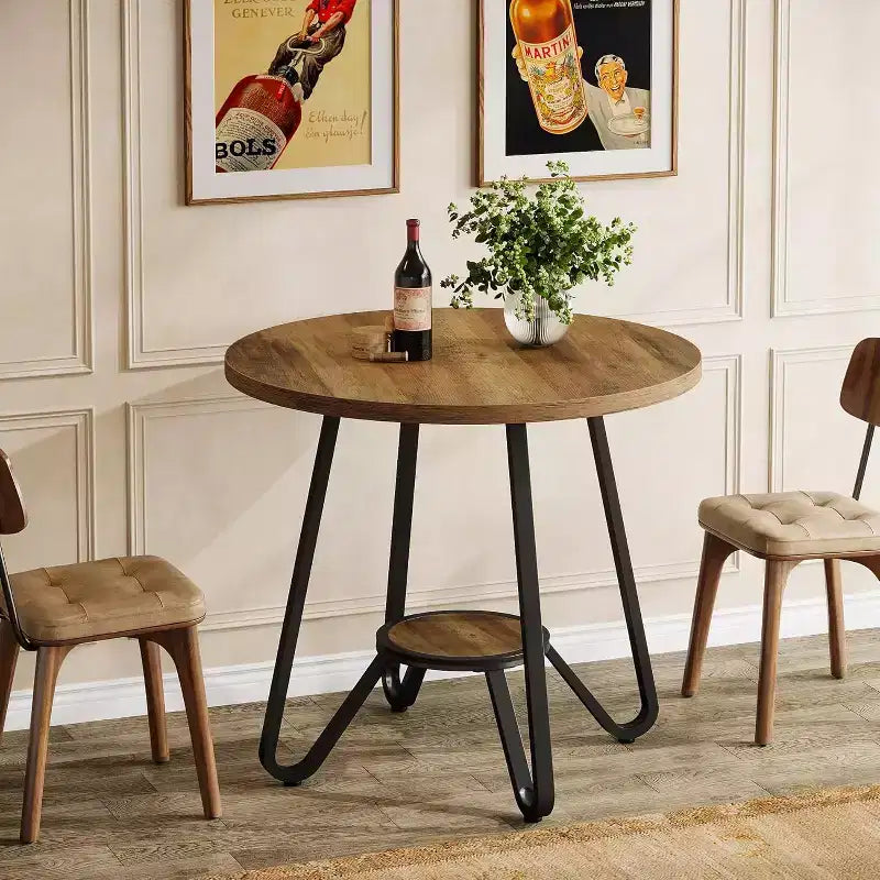 Table à manger ronde Lantine 31,5" pour 2 avec double étagère, petite table de cuisine pour salle à manger, appartement, petit espace