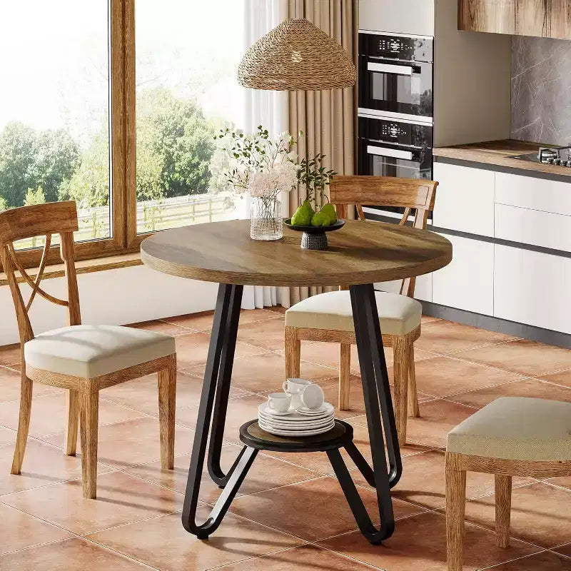 Table à manger ronde Lantine 31,5" pour 2 avec double étagère, petite table de cuisine pour salle à manger, appartement, petit espace