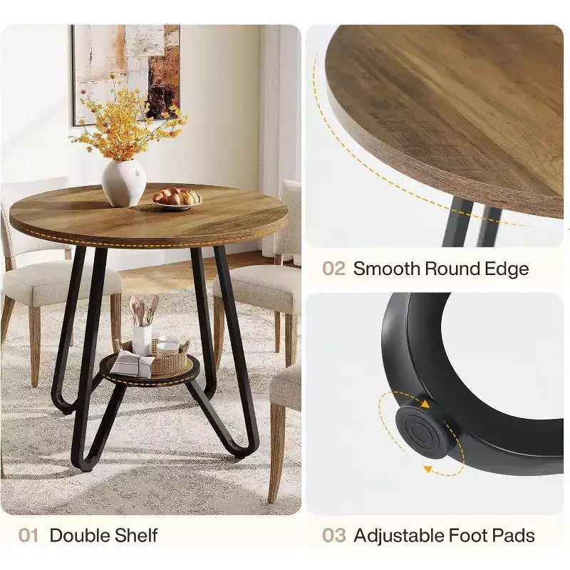 Table à manger ronde Lantine 31,5" pour 2 avec double étagère, petite table de cuisine pour salle à manger, appartement, petit espace