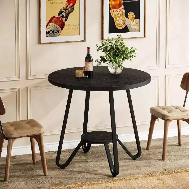 Table à manger ronde Lantine 31,5" pour 2 avec double étagère, petite table de cuisine pour salle à manger, appartement, petit espace
