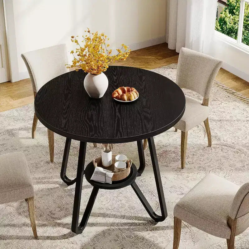 Table à manger ronde Lantine 31,5" pour 2 avec double étagère, petite table de cuisine pour salle à manger, appartement, petit espace