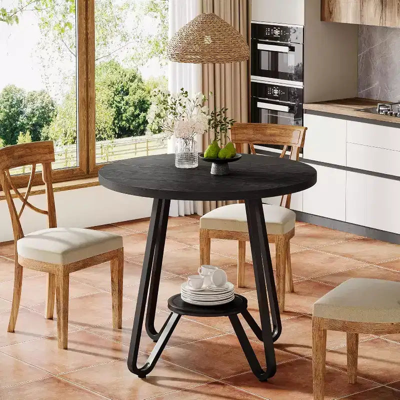 Table à manger ronde Lantine 31,5" pour 2 avec double étagère, petite table de cuisine pour salle à manger, appartement, petit espace