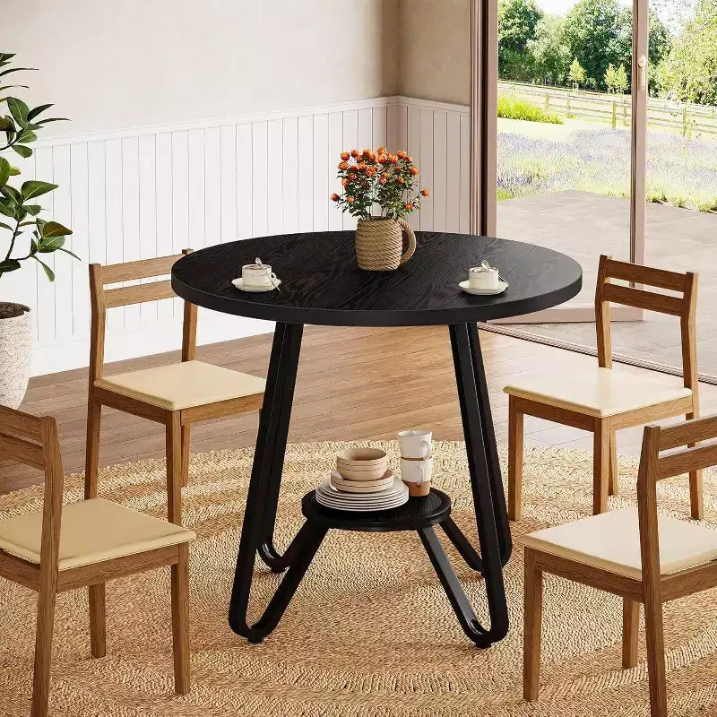 Table à manger ronde Lantine 31,5" pour 2 avec double étagère, petite table de cuisine pour salle à manger, appartement, petit espace