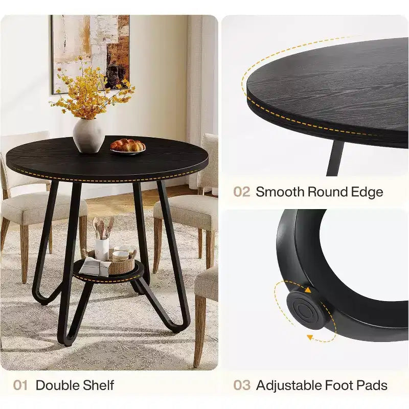 Table à manger ronde Lantine 31,5" pour 2 avec double étagère, petite table de cuisine pour salle à manger, appartement, petit espace