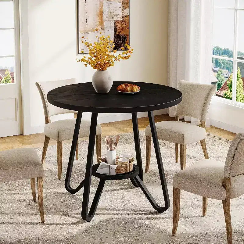 Table à manger ronde Lantine 31,5" pour 2 avec double étagère, petite table de cuisine pour salle à manger, appartement, petit espace
