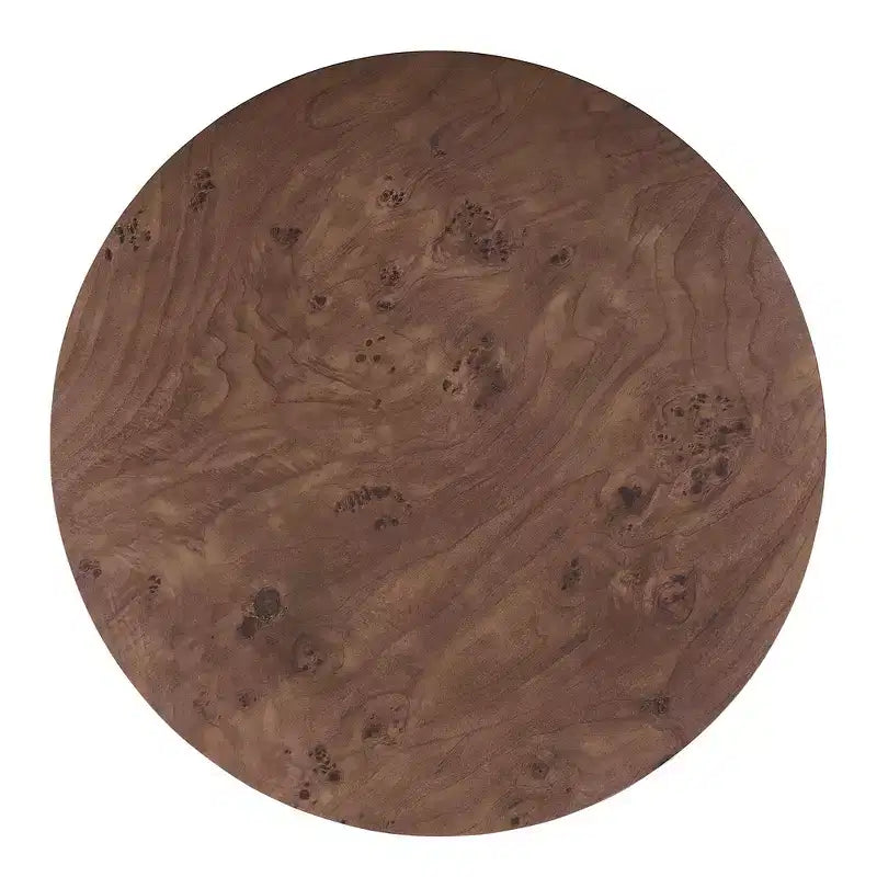 Table basse d'appoint Whisen avec plateau pivotant à 360°, placage en loupe de bois riche et 2 tiroirs de rangement cachés - Noyer