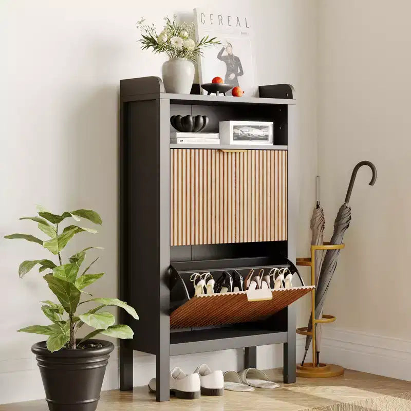 Meuble à chaussures mince Acekool avec 2 tiroirs basculants et étagères ouvertes pour entrée ou chambre