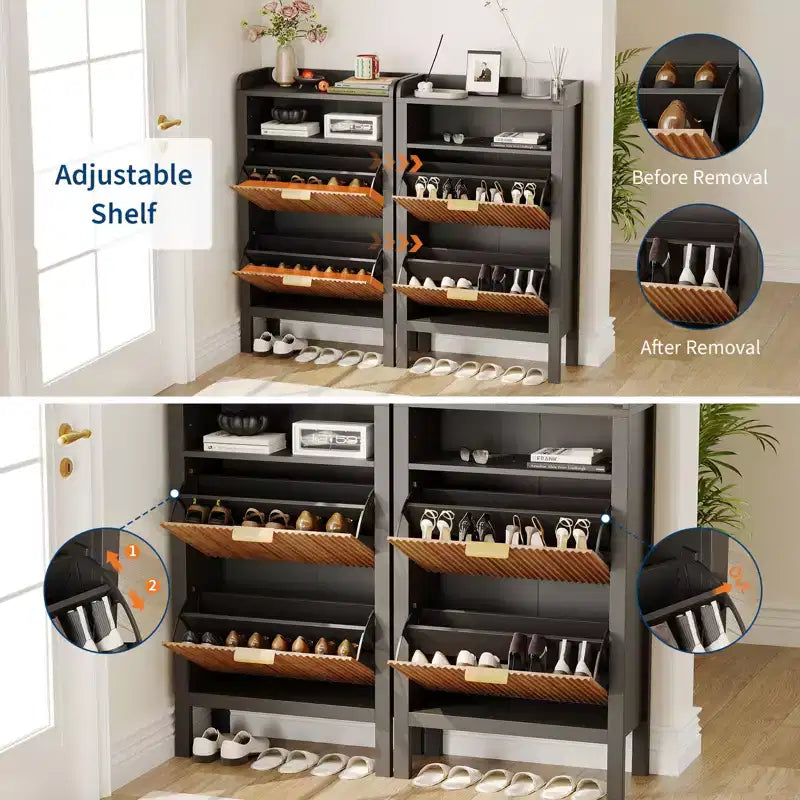 Meuble à chaussures mince Acekool avec 2 tiroirs basculants et étagères ouvertes pour entrée ou chambre