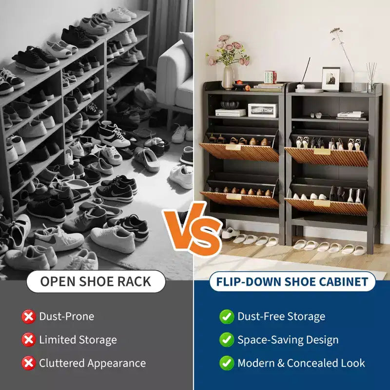 Meuble à chaussures mince Acekool avec 2 tiroirs basculants et étagères ouvertes pour entrée ou chambre