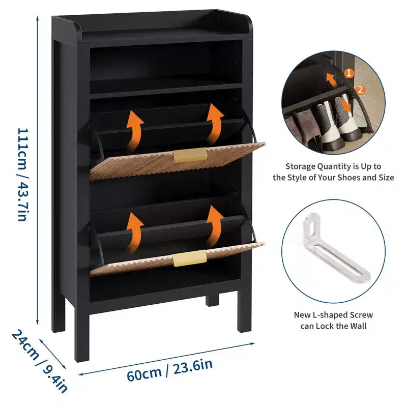 Meuble à chaussures mince Acekool avec 2 tiroirs basculants et étagères ouvertes pour entrée ou chambre