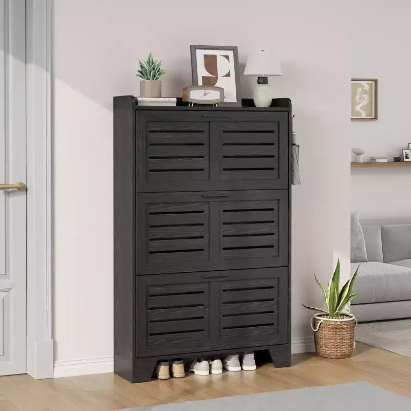 Meuble à chaussures Slim 3 tiroirs basculants Acekool avec patères, étagère à chaussures cachée de 35 cm pour entrée
