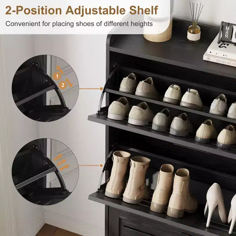 Meuble à chaussures Slim 3 tiroirs basculants Acekool avec patères, étagère à chaussures cachée de 35 cm pour entrée