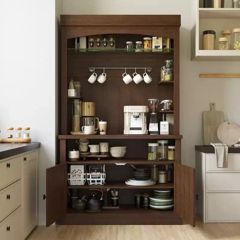 COZONY Meuble Bar à Café 72" avec Vitrine, Buffet de Ferme avec Support Micro-ondes, Casier à Vin et Étagères de Rangement