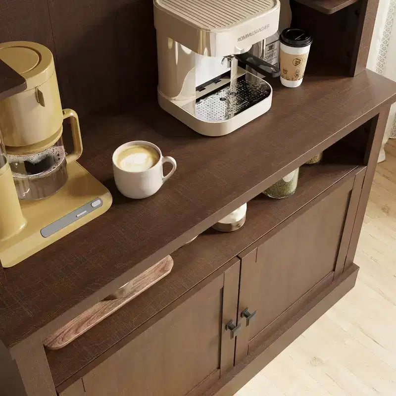COZONY Meuble Bar à Café 72" avec Vitrine, Buffet de Ferme avec Support Micro-ondes, Casier à Vin et Étagères de Rangement