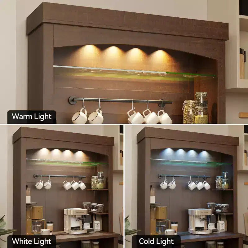 COZONY Meuble Bar à Café 72" avec Vitrine, Buffet de Ferme avec Support Micro-ondes, Casier à Vin et Étagères de Rangement