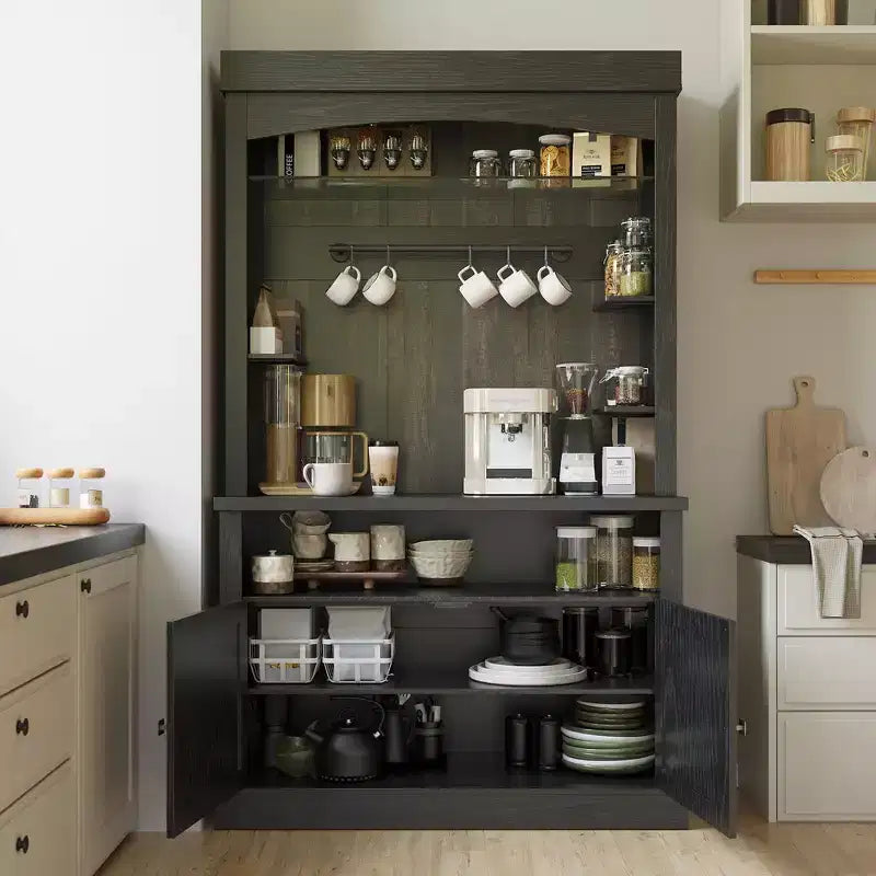 COZONY Meuble Bar à Café 72" avec Vitrine, Buffet de Ferme avec Support Micro-ondes, Casier à Vin et Étagères de Rangement