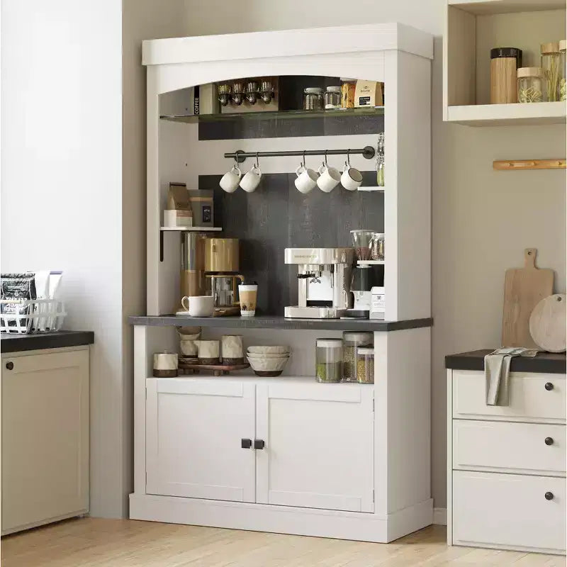 COZONY Meuble Bar à Café 72" avec Vitrine, Buffet de Ferme avec Support Micro-ondes, Casier à Vin et Étagères de Rangement