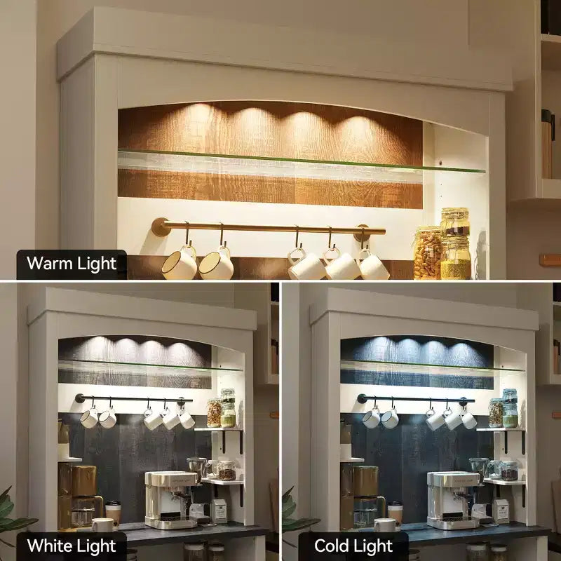 COZONY Meuble Bar à Café 72" avec Vitrine, Buffet de Ferme avec Support Micro-ondes, Casier à Vin et Étagères de Rangement