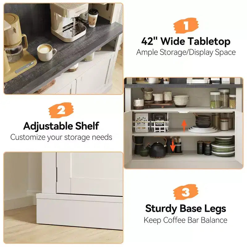 COZONY Meuble Bar à Café 72" avec Vitrine, Buffet de Ferme avec Support Micro-ondes, Casier à Vin et Étagères de Rangement
