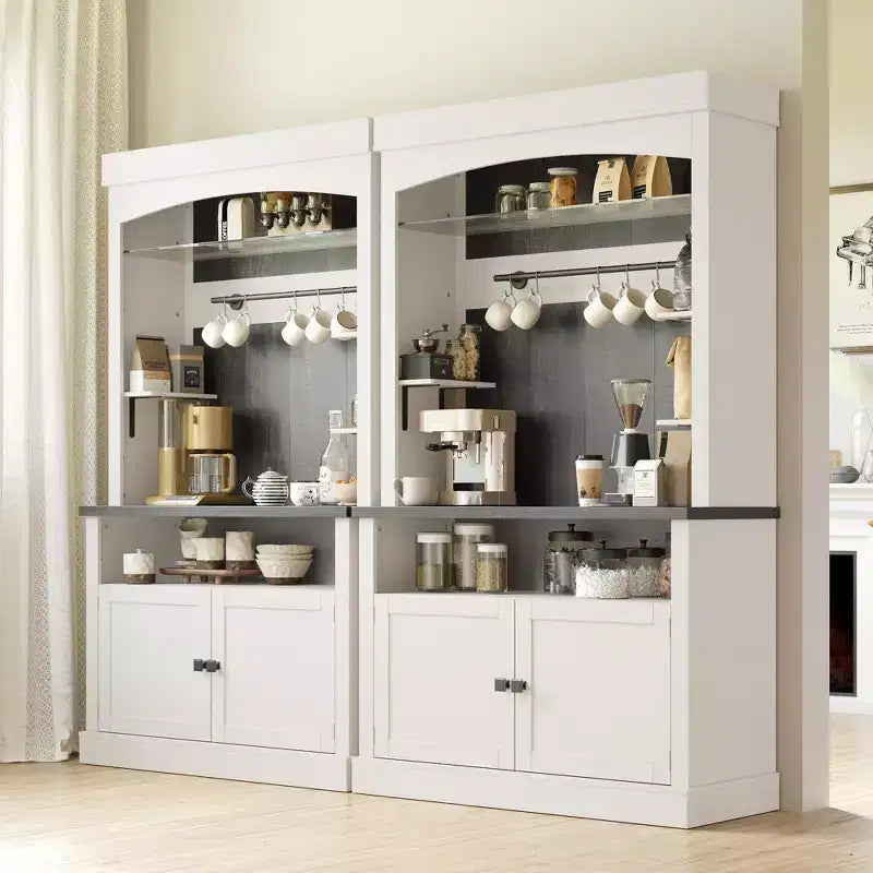 COZONY Meuble Bar à Café 72" avec Vitrine, Buffet de Ferme avec Support Micro-ondes, Casier à Vin et Étagères de Rangement