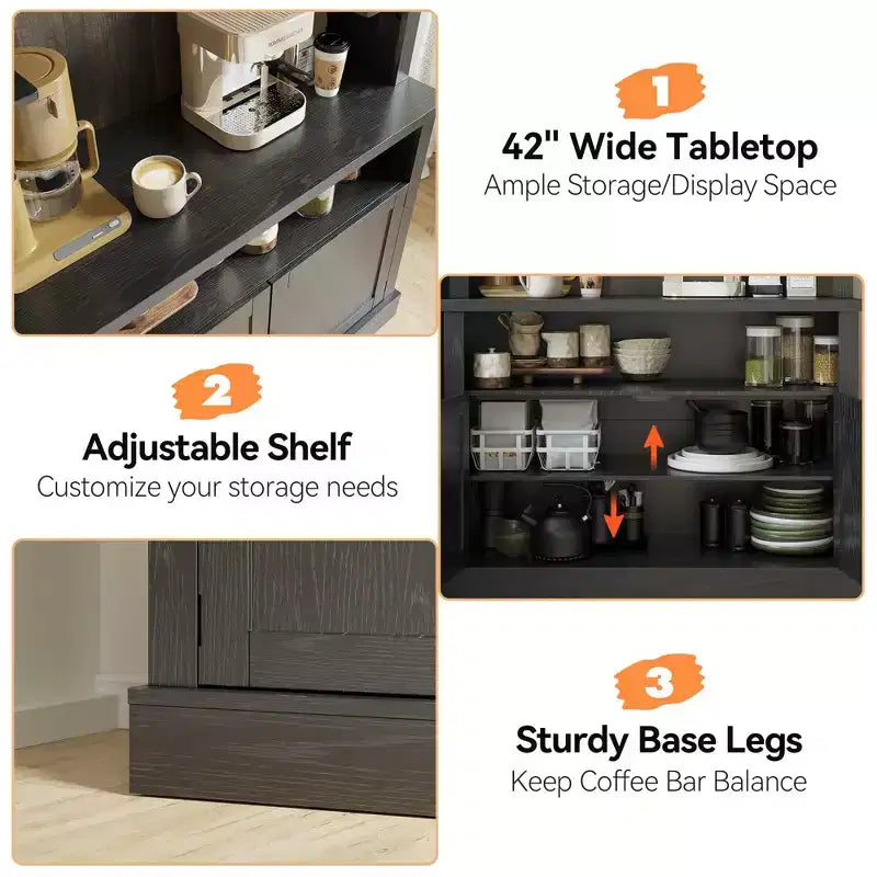 COZONY Meuble Bar à Café 72" avec Vitrine, Buffet de Ferme avec Support Micro-ondes, Casier à Vin et Étagères de Rangement