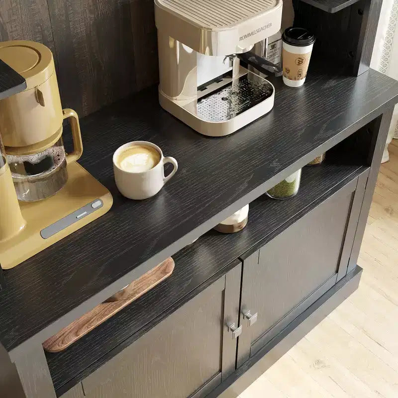 COZONY Meuble Bar à Café 72" avec Vitrine, Buffet de Ferme avec Support Micro-ondes, Casier à Vin et Étagères de Rangement