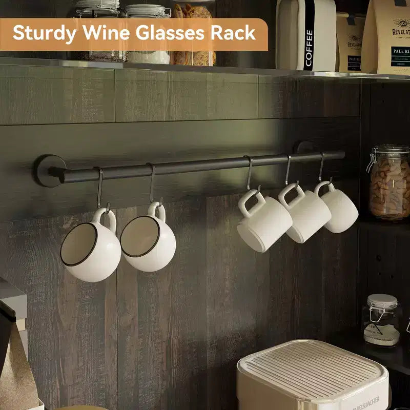 COZONY Meuble Bar à Café 72" avec Vitrine, Buffet de Ferme avec Support Micro-ondes, Casier à Vin et Étagères de Rangement