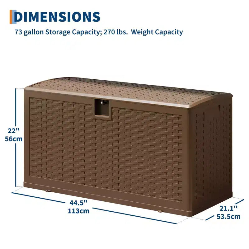 Grand coffre de rangement extérieur étanche en résine pour terrasse, de 300 à 450 litres, organisateur verrouillable pour coussins de patio, outils, équipement de piscine, aspect rotin marron ou noir