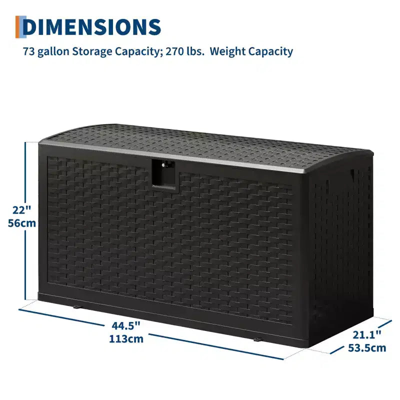 Grand coffre de rangement extérieur étanche en résine pour terrasse, de 300 à 450 litres, organisateur verrouillable pour coussins de patio, outils, équipement de piscine, aspect rotin marron ou noir